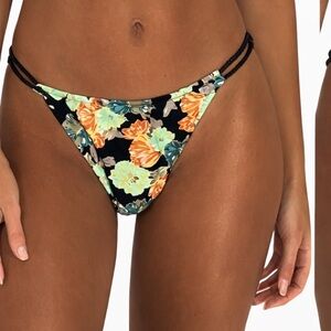 Vix Paula Hermanny Floral String Bikini Bottom XS Gold Detail Cheeky Brazil